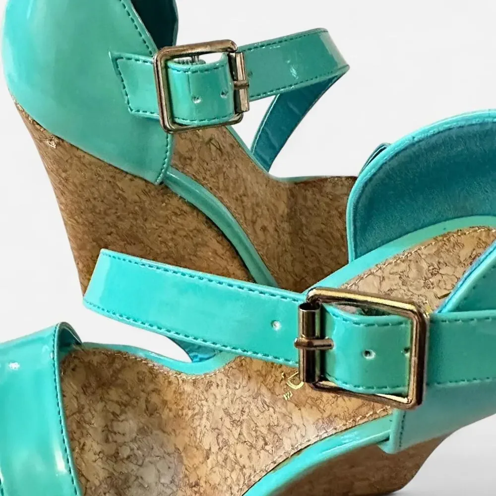 Y2K cork platform wedge sandals women size 5.5 California girl date night